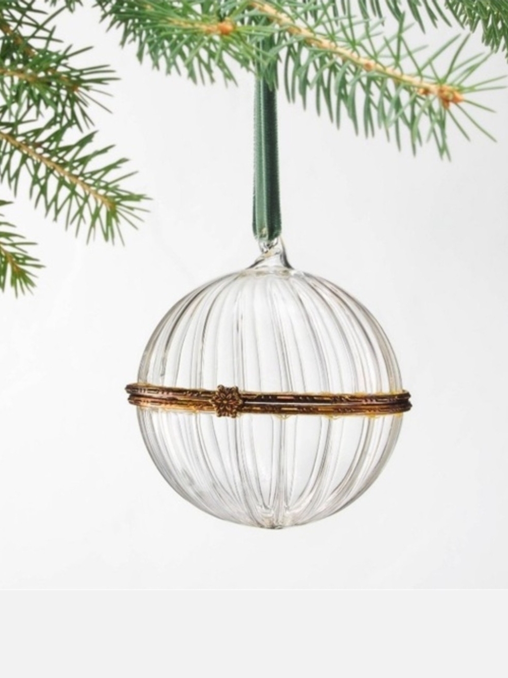Hearth and Hand Ribbed Glass Holiday Ornament with Gold Trim